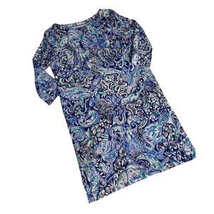 Lilly Pulitzer Girls XL Blue Mini Shift Dress 3/4 Sleeve Casual
